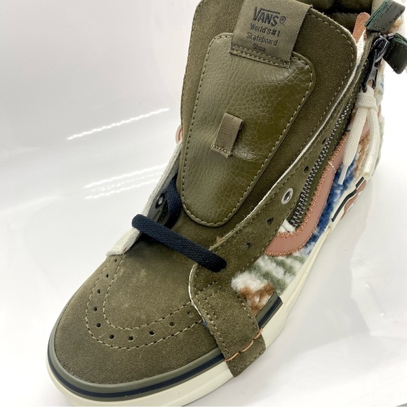 Vans Sk8-Hi Textile Tapestry Sherpa Leather High Top Sneakers Lace Up Zip Up 9 - Picture 8 of 8